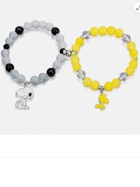 (2 PCS Set) Magnetic Snoopys Woodstock Friendship Bracelet Pendant Charm Beaded